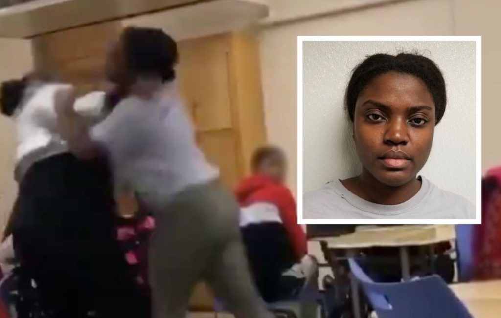 Classroom Fight Video Truculent teacher "assaults" female student in